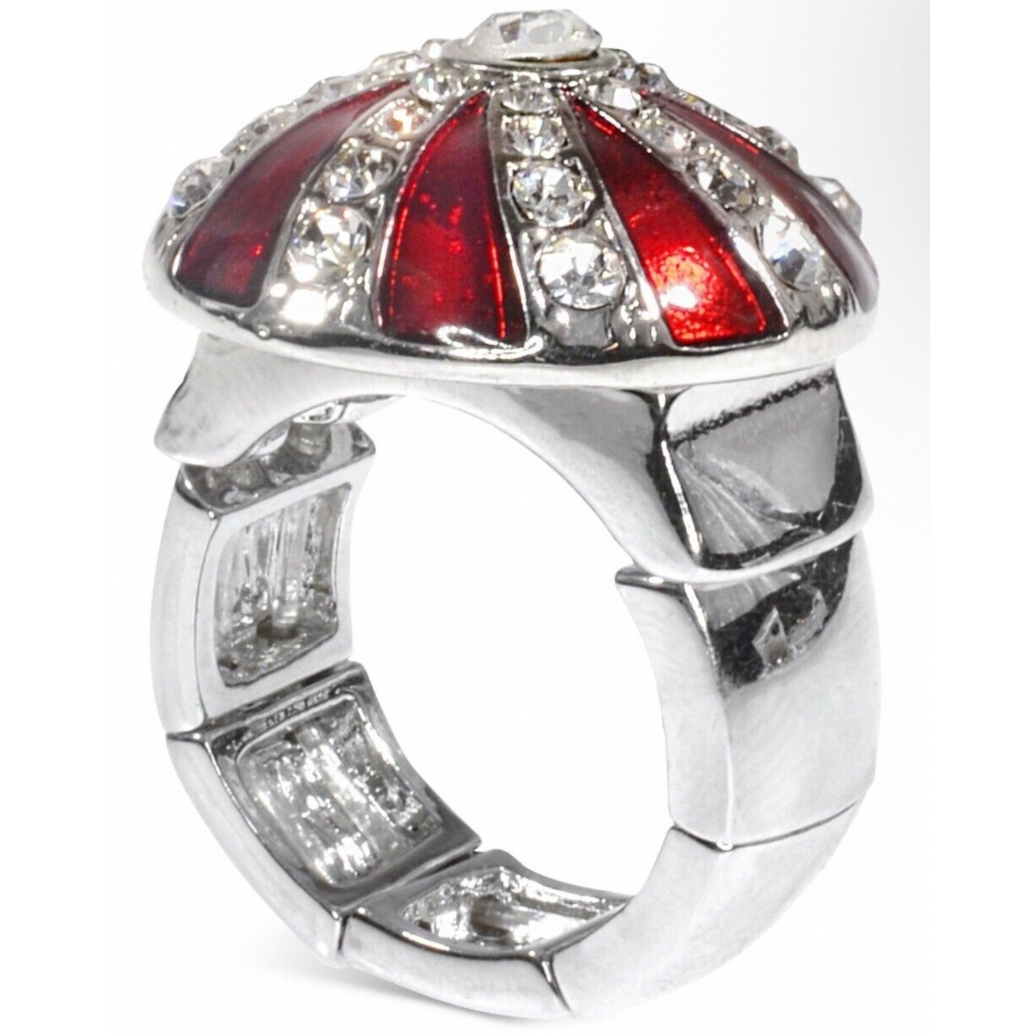 Silver Tone Crystal Christmas Peppermint Ring Xmas Holiday Fashion Elegant Chic 22$